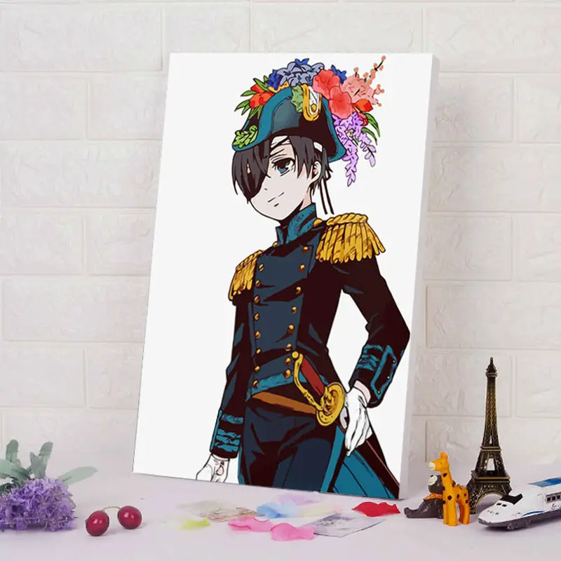 

coloring by numbers Black Butler Sebastian Michaelis modular painting Japan Styel cartoon poster diy digital painting