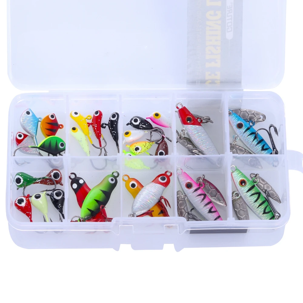 

Goture 27 PCS/Box Ice Fishing Baits Jig Wobbler Winter Fishing Metal Spoon Hard Lure Pesca Tackle