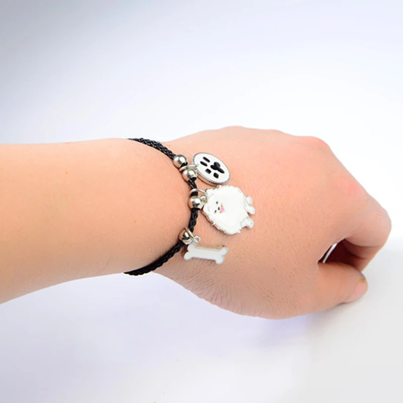 Милые померанские очаровательные браслеты amp браслеты для девочек женщин мужчин Веревка Цепи серебряный цвет кулон в виде собаки мужской женский браслет