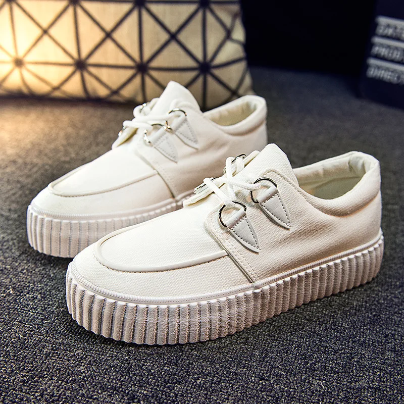 

Casual Women Sneakers 2019 New Lace Up Solid Canvas Shoes Female Spring Summer White Sneakers Woman Students Walking Shoes