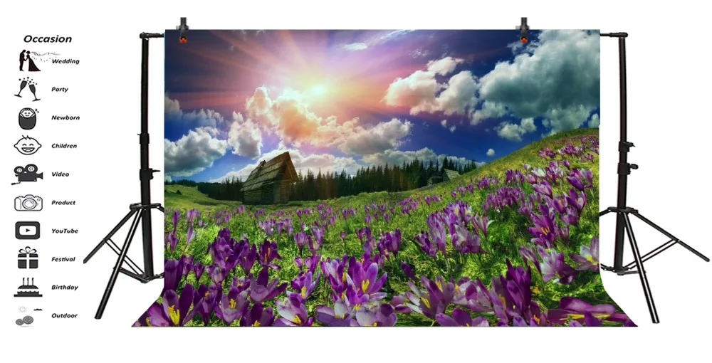 Laeacco Spring Mountain Blooming Flowers Sunlight View Photography Background Customized Photographic Backdrops For Photo Studio