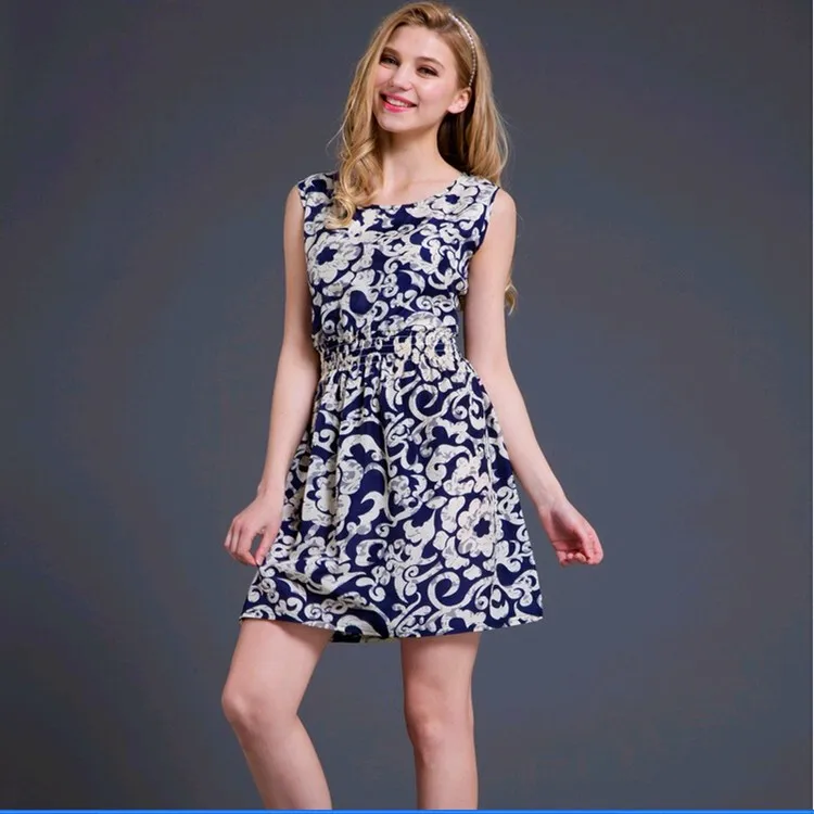 Fashion Chiffon Dress Sleeveless Floral Dress 7