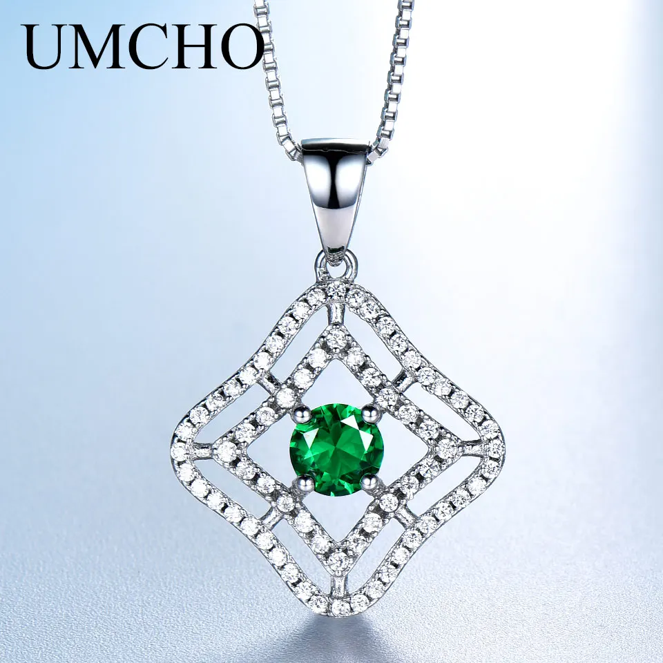 

UMCHO Initial 925 Sterling Silver Emerald Green Gemstone Pendant Necklace for Women With Chain