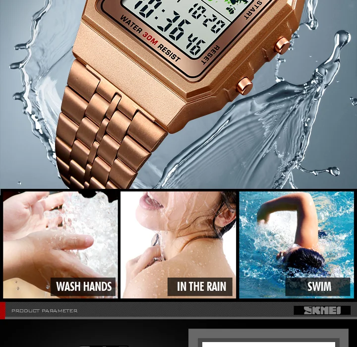 SKMEI мужские s часы мужские военные водонепроницаемые золотые часы из нержавеющей стали модные светодиодный Электронные наручные часы kol saati
