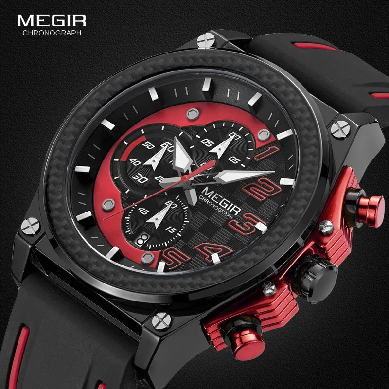 

MEGIR Sport Men Watch Quartz Wristwatch Silicone Army Military Watches Men Clock Chronograph Relogio Masculino ML2051G