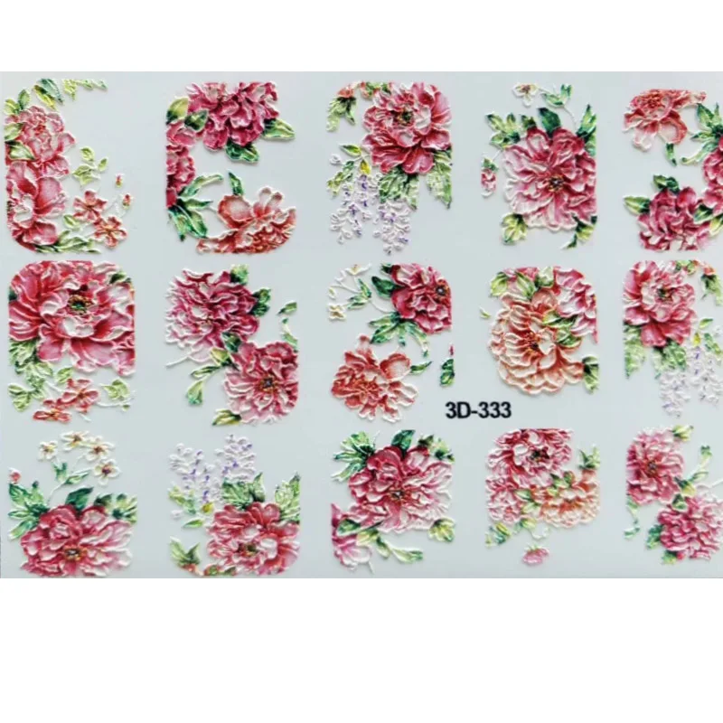3D акриловые Выгравированные натуральные цветы наклейки для ногтей красивые Водные Наклейки для ногтей модные эмаистичные наклейки для ногтей водная горка