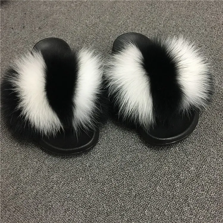 online Nova Mulher Verão Slides de Pele De vison Cabelo Real Fofo Chinelos Plana Antiderrapante Interior Chinelos Peludos Mujer Casuais Praia sandálias