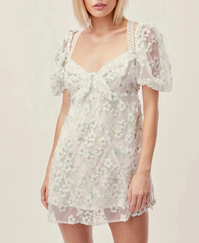 Для любви женское богемное платье с цветочной вышивкой Двухслойное женское шифоновое платье с открытой спиной Сексуальное Милое мини Сетчатое платье Vestidos