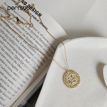 

Peri'sbox 925 Sterling Silver Coin Portrait Necklace Gold Round Circle Medallion Necklaces Dainty Instajewelry Women Pendants