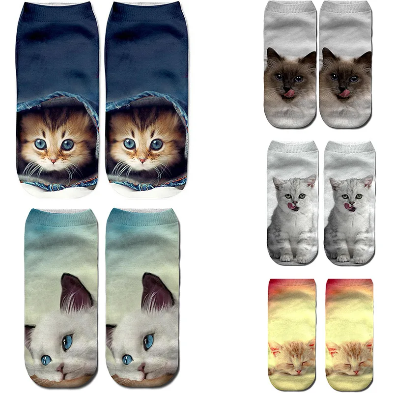 

New Women Harajuku Style Animal cCat 3D Printed Socks uUnisex Cartoon Stereo Cute Low Ankle Casual Boat Socks Different Pattern