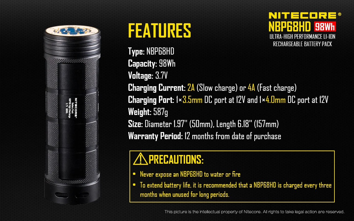 NITECORE NBP68HD усовершенствованная литий-ионная аккумуляторная батарея серии TM фонарик TM28 TM28Lite TM38 TM38Lite 98Wh резервная батарея