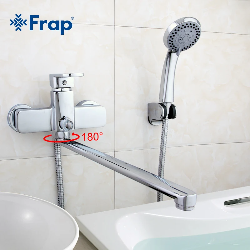 US $53.35 Frap 1set HighQuality Brass Body 35cm Length Outlet Rotated Bathtub Faucet Bath Room Shower Faucet With ABS Shower Head F2273