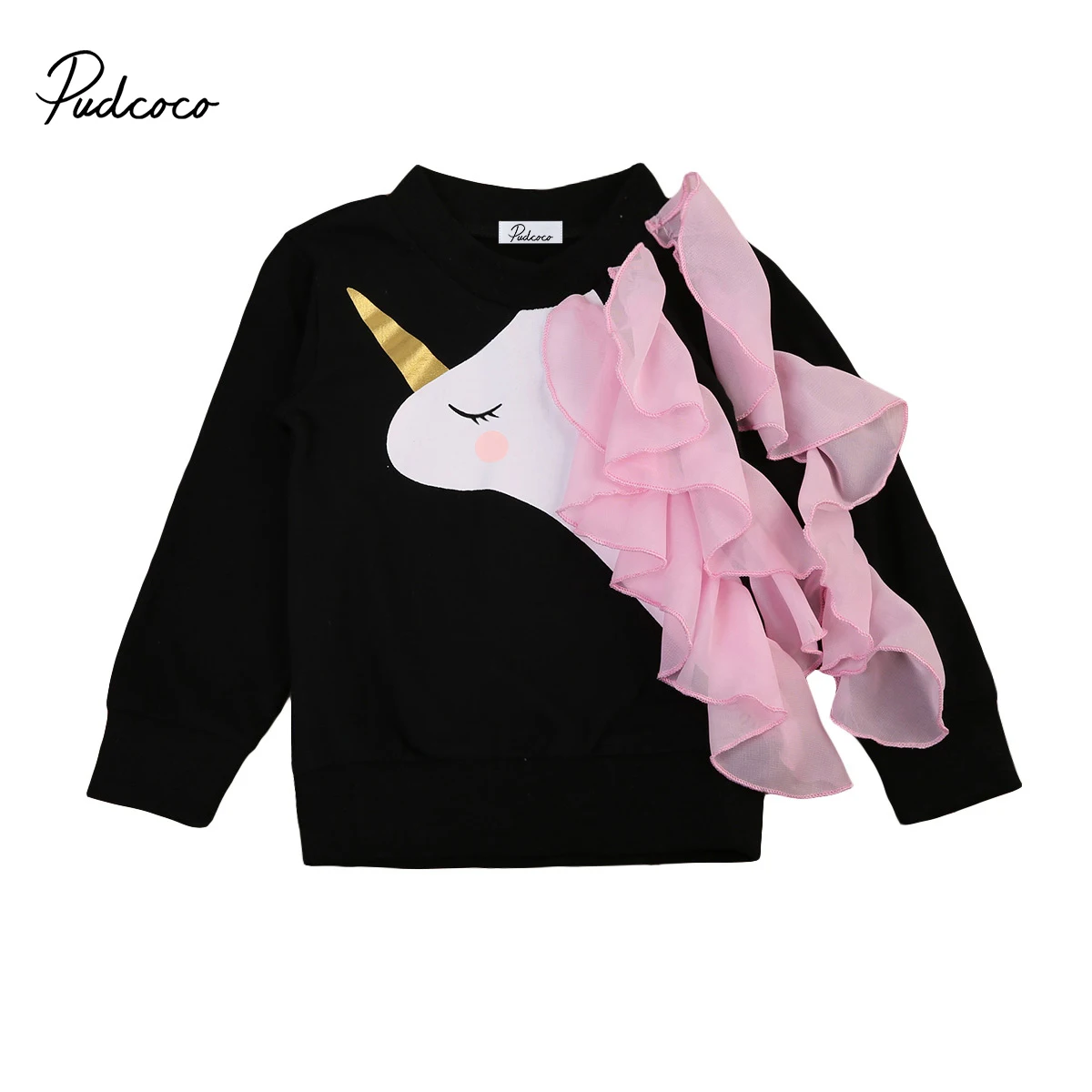 

Lovely Infant Baby Girls Cotton Sweatshirts Long Sleeve Ruffles Autumn Tops Clothes Children Girls Black Animal Print Sweatshirt