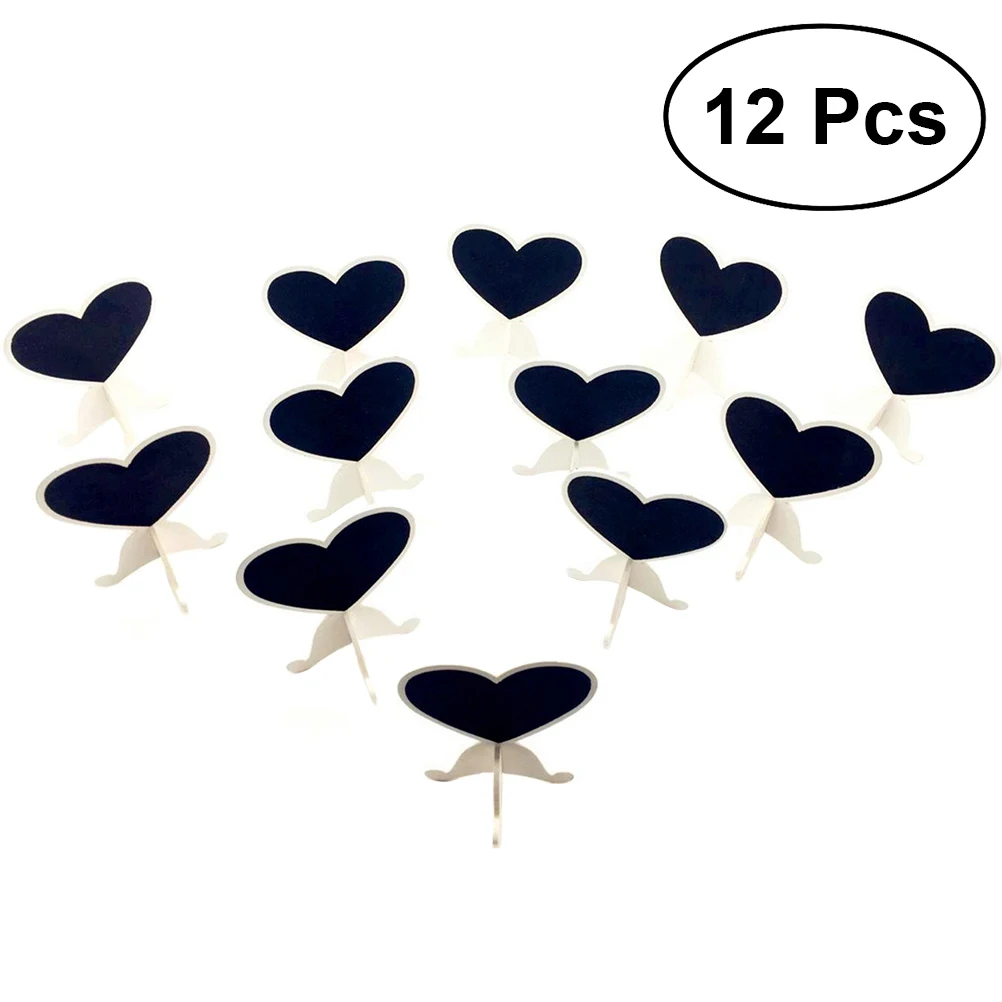

12Pcs Mini Heart Chalkboard Stand With Sturdy Base Wood Blackboard Tag Message Sign For Wedding Table Number Place Cards Party