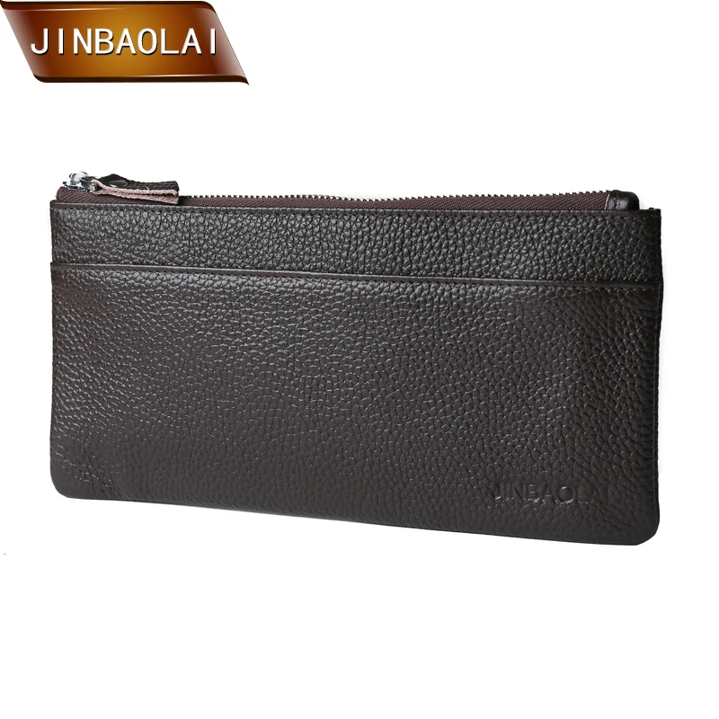 

JINBAOLAO New Design Fashion Wallet Women Genuine Leather Wallet Brand Women Purse Long Zipper Purse Phone Holder Purse for Men