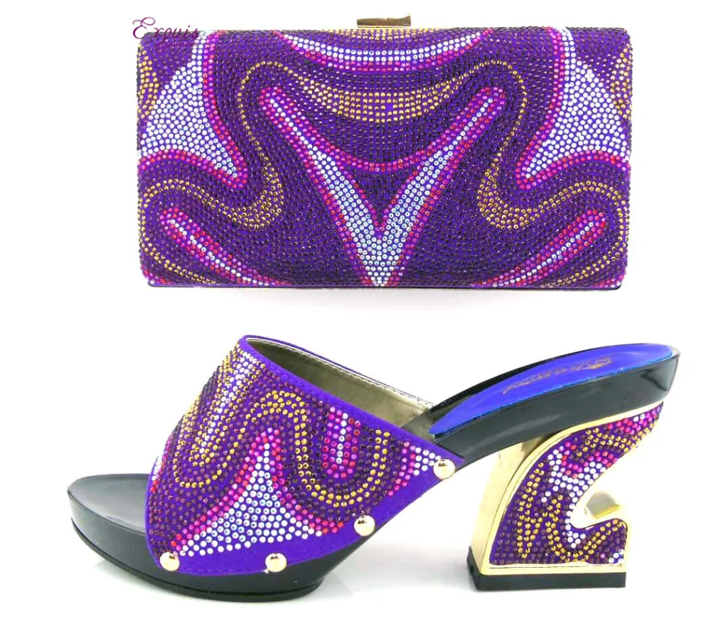 

Free Shipping ! 2016 hot selling special design for Iitalian shoes with matching bags set CT16-20 Purple