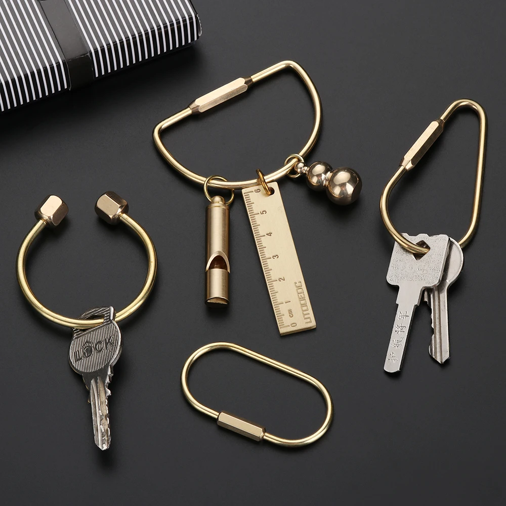 

Creative Portable Brass Keychain Portable Unique DIY Craft Tools Whistle Ruler Key Ring Pendant Jewelry Keychain Accessories