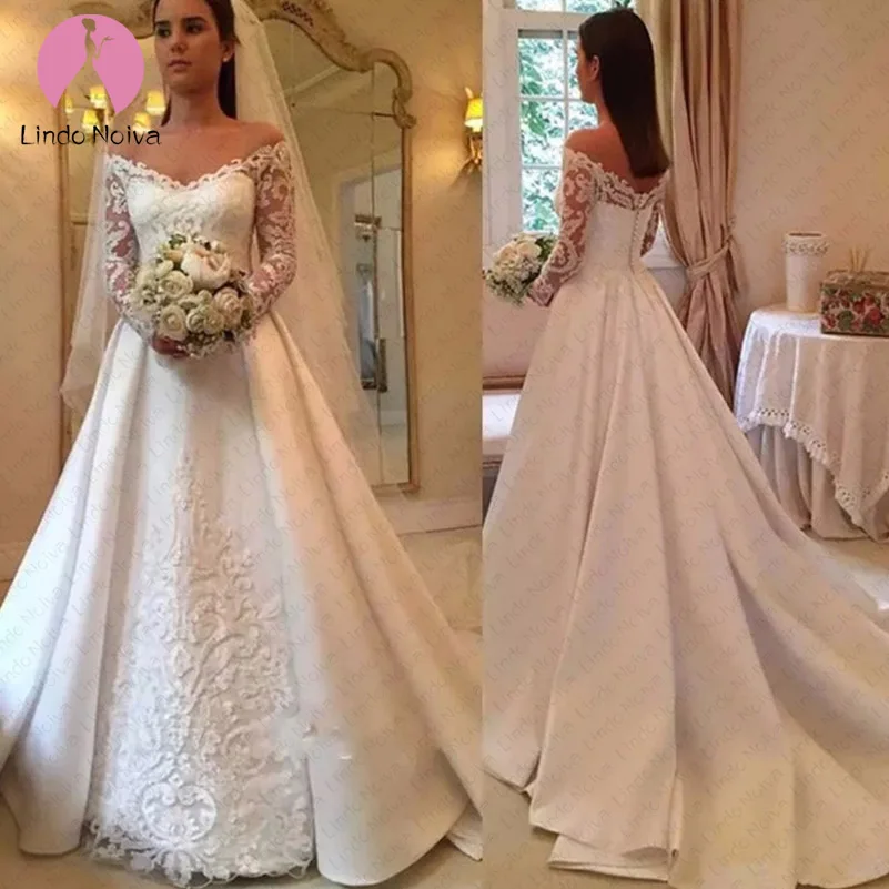 New Arrival Simple Satin Wedding Dresses 2019 Sheer Long New Arrival Simple Satin Wedding Dresses 2019 Sheer Long