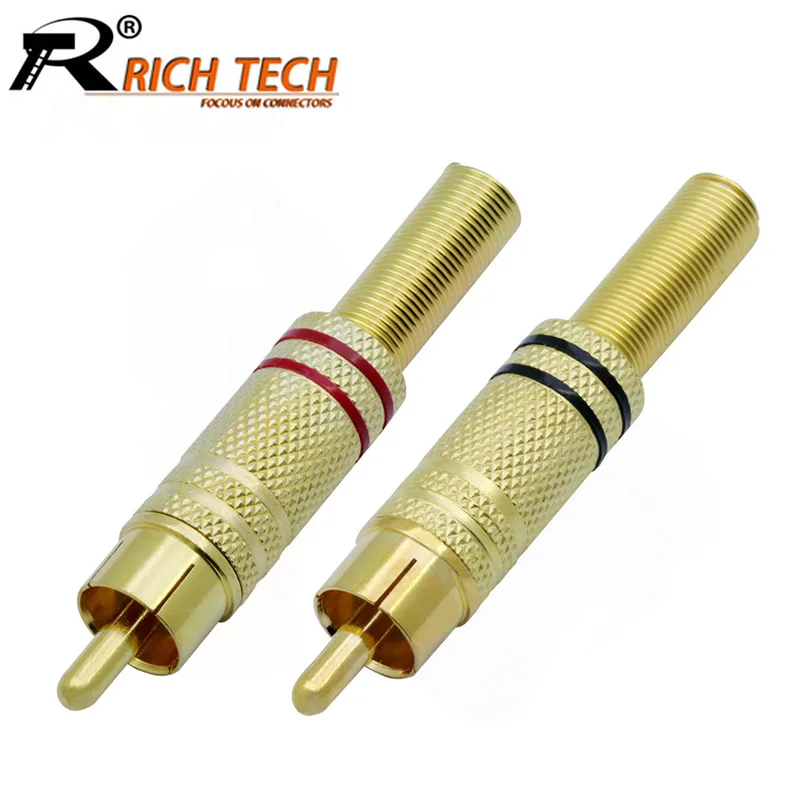 

10pcs/lot Gold Tone Male RCA Plug Audio Connector Metal Spring Adapter RCA Connector Gold Plated RCA Male Plug Adapter Red+Black