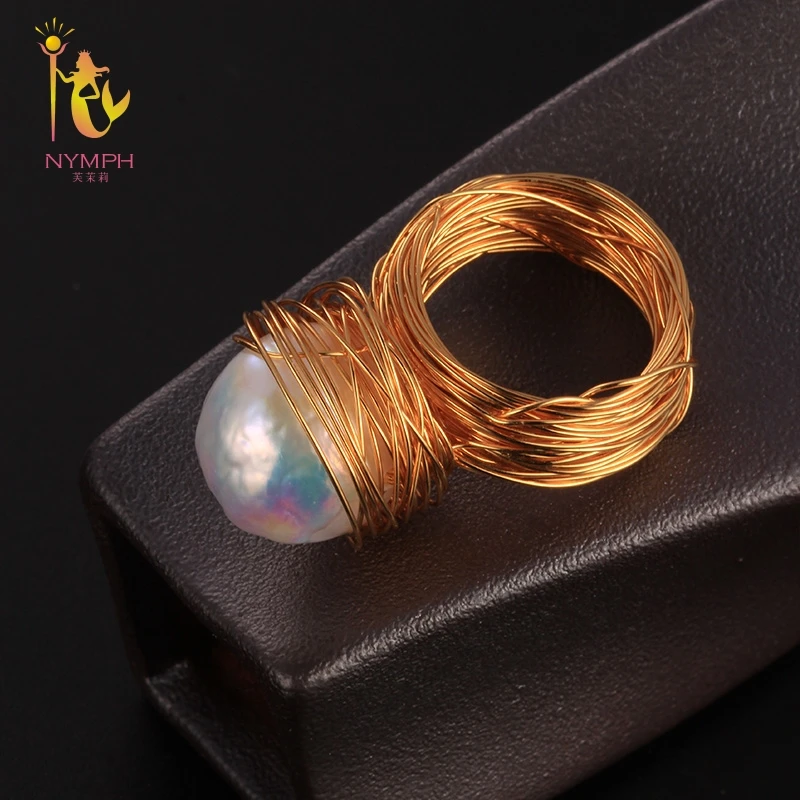 

NYMPH Natural Fresh water Pearl Ring Big Pearl Ring For Women Near Round Fine Jewelry Luxurious Wedding Bands J311