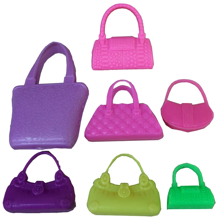 Free shipping colorful 7pieces parcel plastic bags for barbie doll accessories gift toy for girl