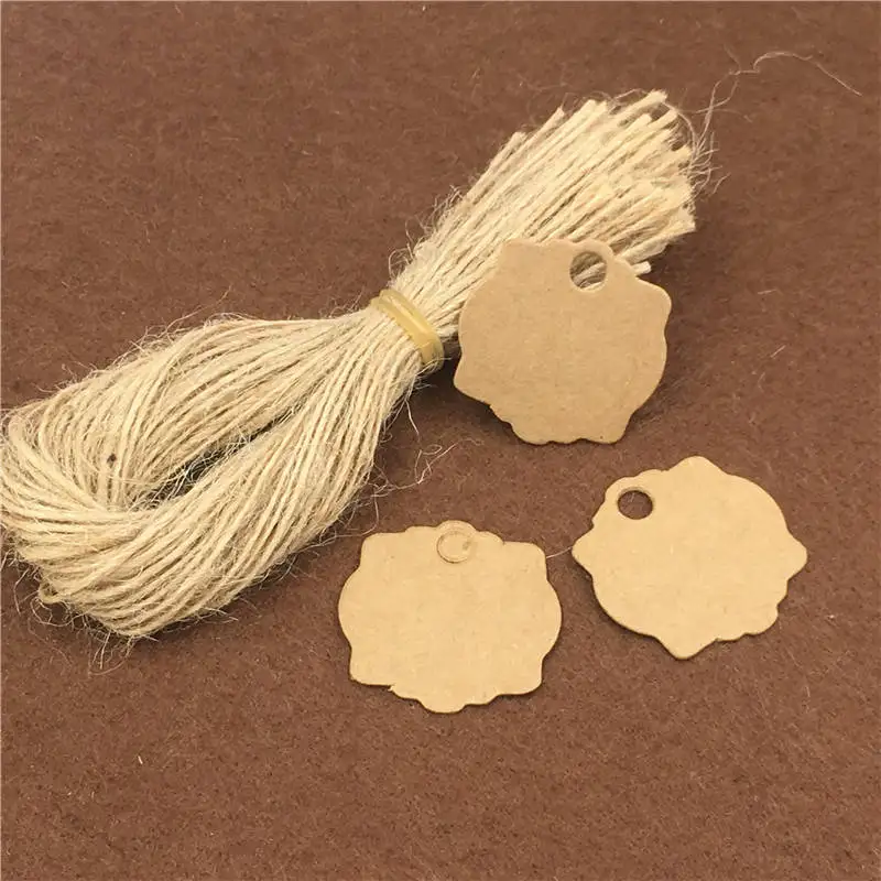 500pcs/lot+500pcs String Cardboard Label Kraft Paper Tags Flower Round Shape Scallop For Engagement Candy Bag Price Hang Tag | Дом и сад