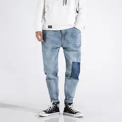 Idopy Модные мужские брендовые дизайнерские облегающие джинсы Лоскутные Стрейчевые синие джинсы винтажный выстиранный джинс брюки для