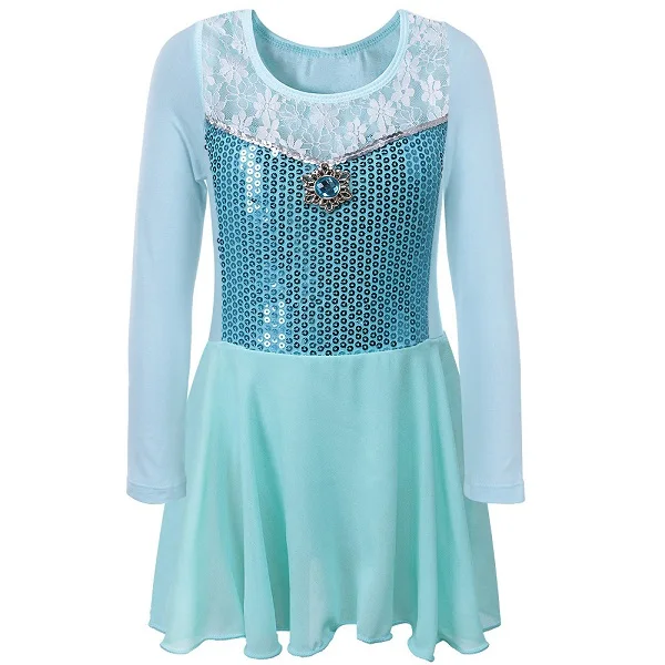 New One Piece Long Sleeve F.rozen Anna & Elsa Ballet Leotard Gymnastics