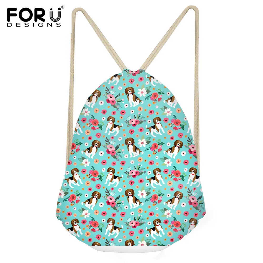 INSTANTARTS 2019 Beagle Dog Flower Pattern Drawstring Bags Drawstring Backpack Boys Girl Small Beach String Shoulder