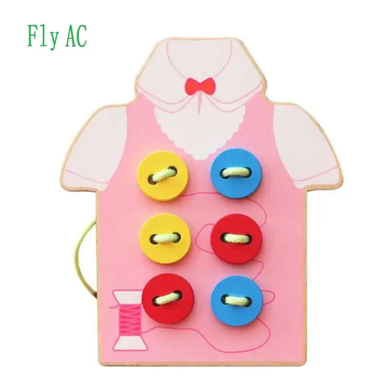 Fly AC Kids Fine Motor skilly Toy-деревянная швейная игрушка на кнопках, шнуровка Пазлы для детей игрушки, швейный игровой набор обучающая игрушка для детей - изображение