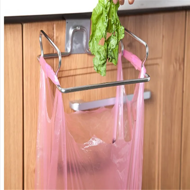 Cheap Stainless Steel Plastic Bag Trash Bin Holder Bathroom Kitchen Cabinet Wall Mounted Garbage Rack Portable Kitchen Garbage Rack