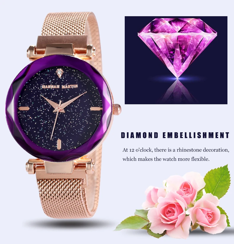Ханна Платье Мартин Для женщин часы из розового золота водостойкой наручные часы для Для женщин роскошный браслет Zegarek Damski Сталь часы