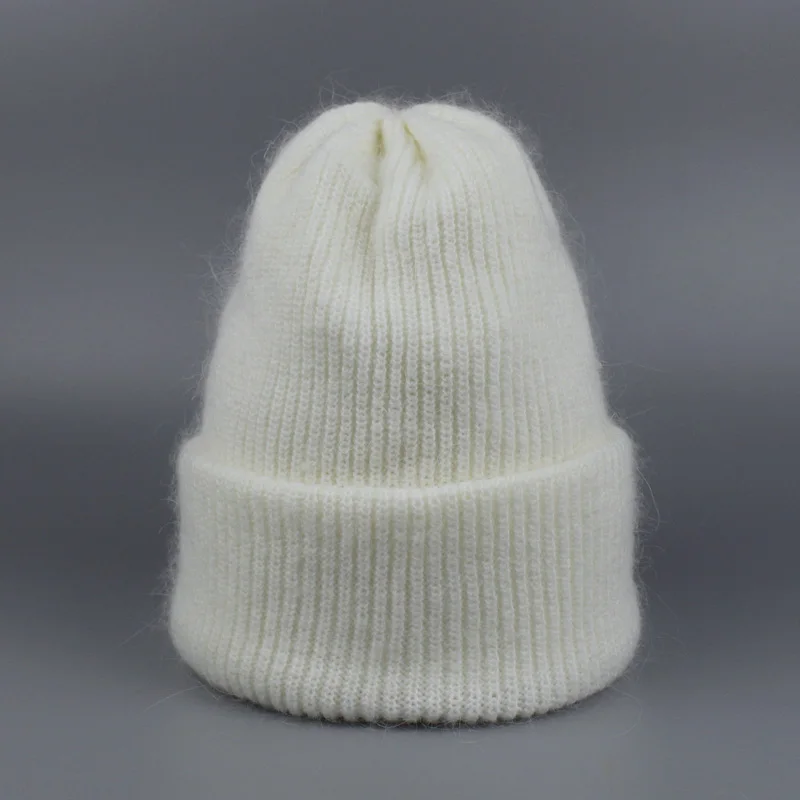 Брендовые женские осенне-зимние шапки, эластичные вязаные шапки из кроличьей шерсти Gorro, одноцветные шапки-бини, высококачественные милые Повседневные шапки для девочек - Цвет: White