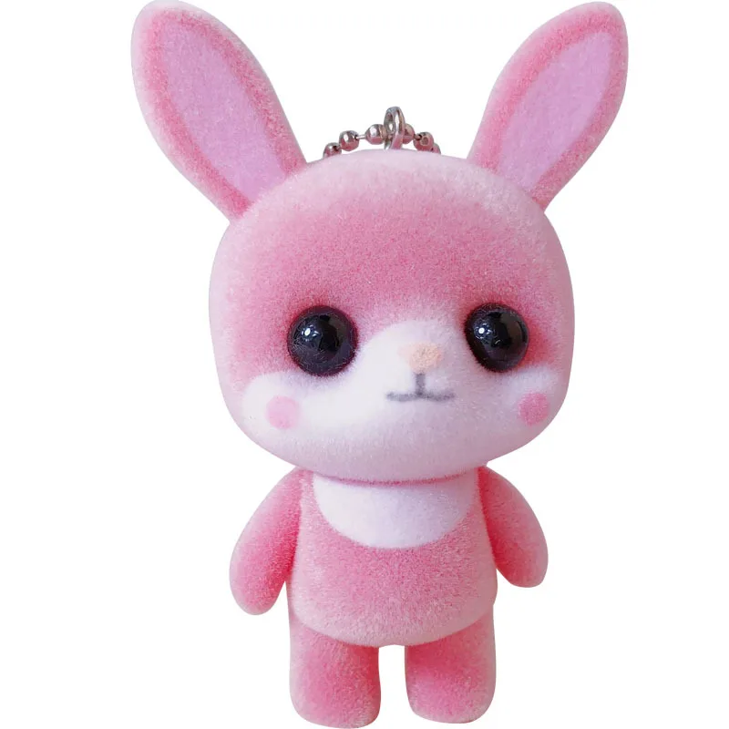 

Creative cartoon pink rabbit flocking doll keychain female cute car bag key chain ring pendant