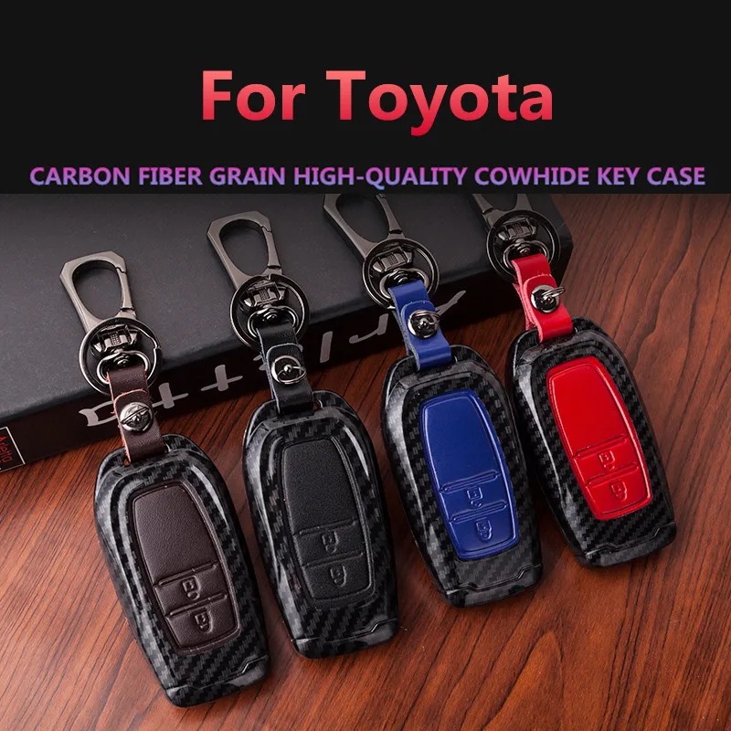 Углеродного волокна Кожаный чехол автомобиль ключ для Toyota камера заднего вида Prius Crown CHR C-HR Fortuner Land Cruiser 200 LC200 ключевой мешок