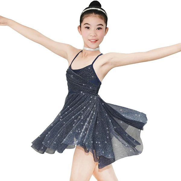MiDee лирическое танцевальное платье с серебряными блестками, перекрещивающимися складками, танцевальные костюмы, элегантное вечернее платье для девочек - Цвет: Navy Blue