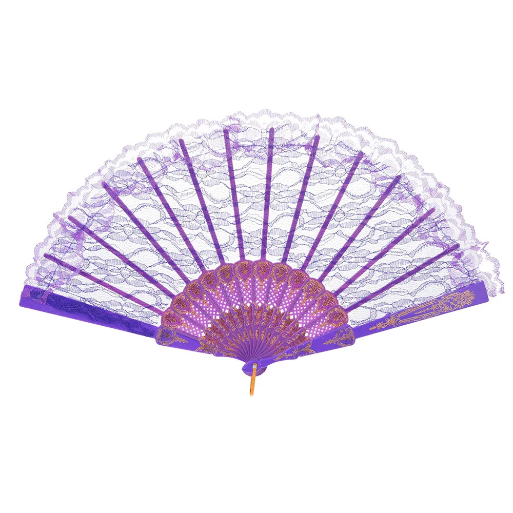 buy Chinese Style Lace Hand Held Folding Fan Dance Party Wedding Decor Summer Practical Tools Easy To Carry Decoration Fans *65