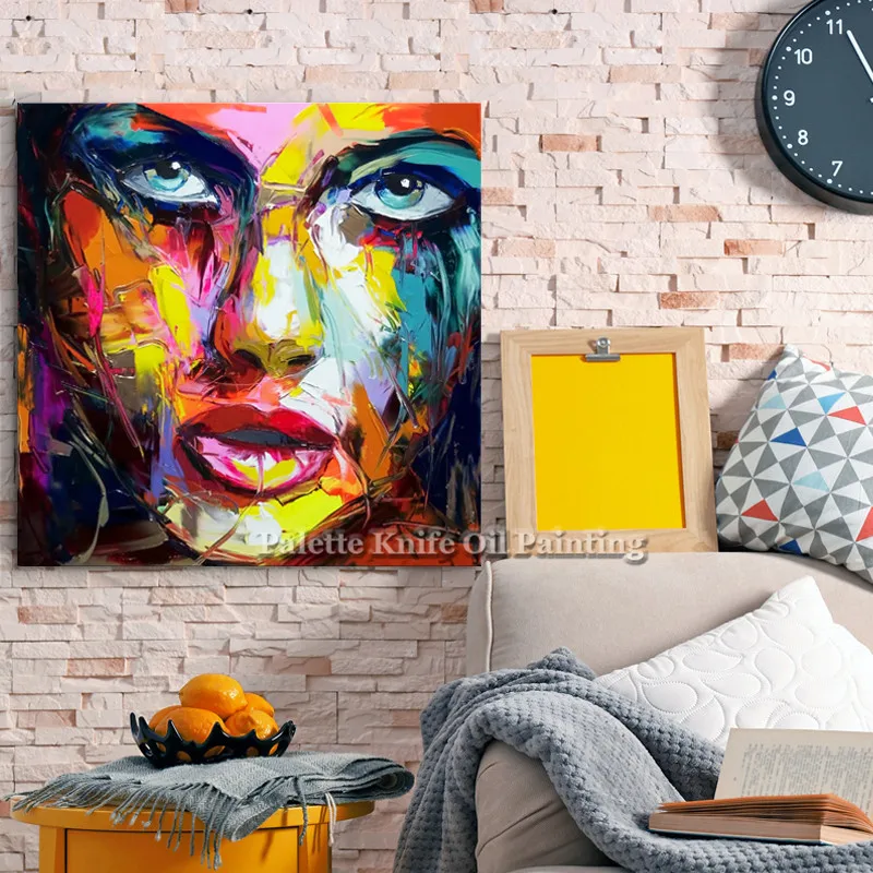 Hand painted Francoise Nielly Palette knife portrait Face Oil painting Character figure canva wall Art picture14-12