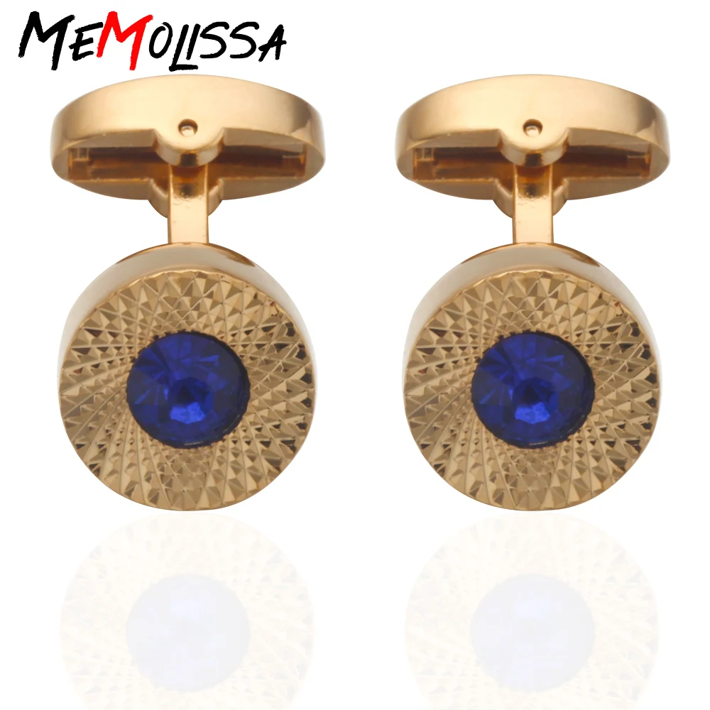 

MeMolissa Bright Cross Cutting Blue Crystal Sunflower French Cufflinks Gold Color Cuff Links for mens gemelos bouton manchette