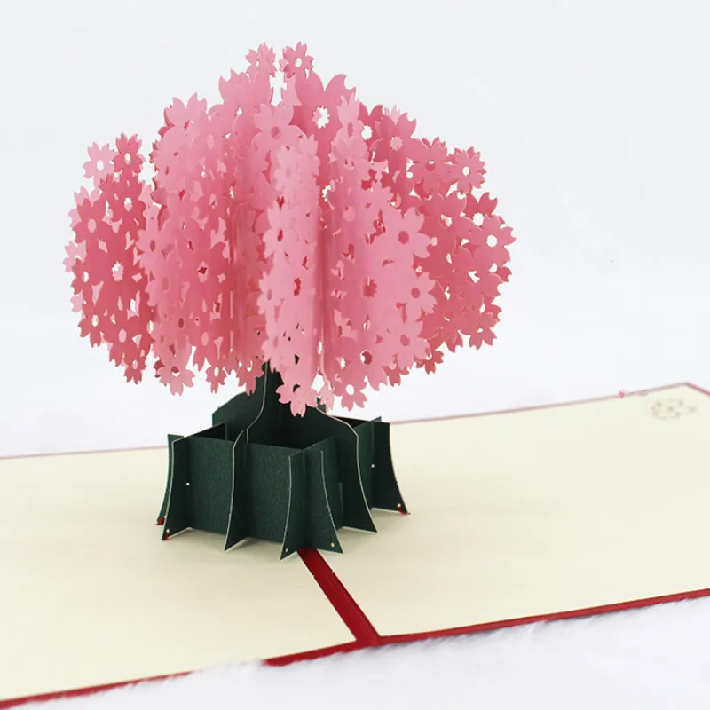 Валентинка, бумага с буквами, 3D Романтическая открытка с цветком вишни, дерево, бумага ручной работы, День благодарения, День матери, Желая