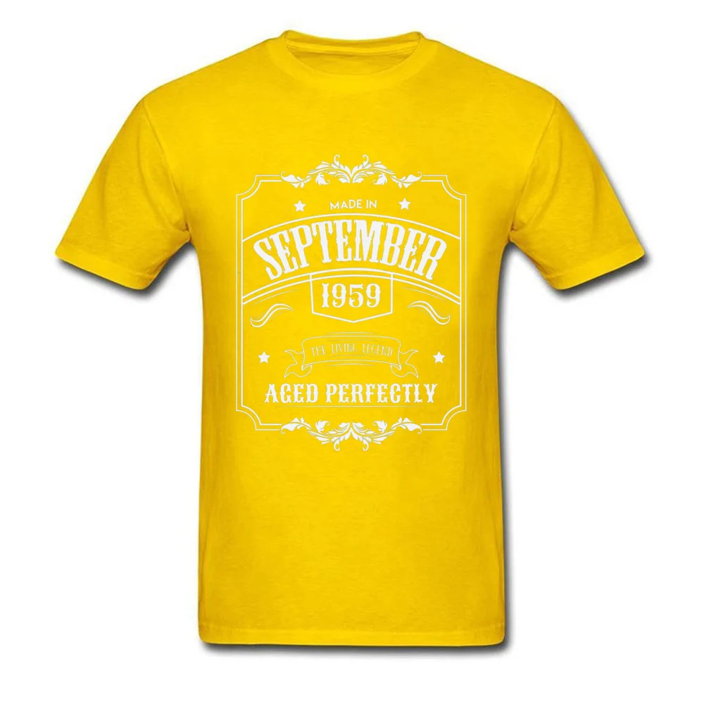 Summer Brand Men's T Shirts Round Neck Short Sleeve Pure Cotton Tops Shirts Casual T-Shirt Top Quality Born In September 1959 59th Birthday Gift 1 yellow