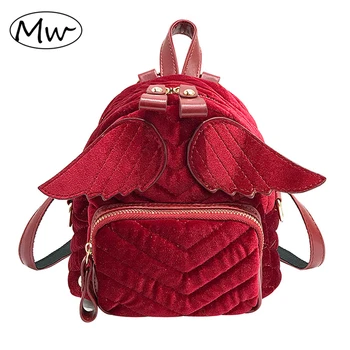 

Moon Wood Brand Designer Striped Wings Backpack Fashion Women Mini Velvet Backpack Daily Shoulder Bag Children Girls School Bag