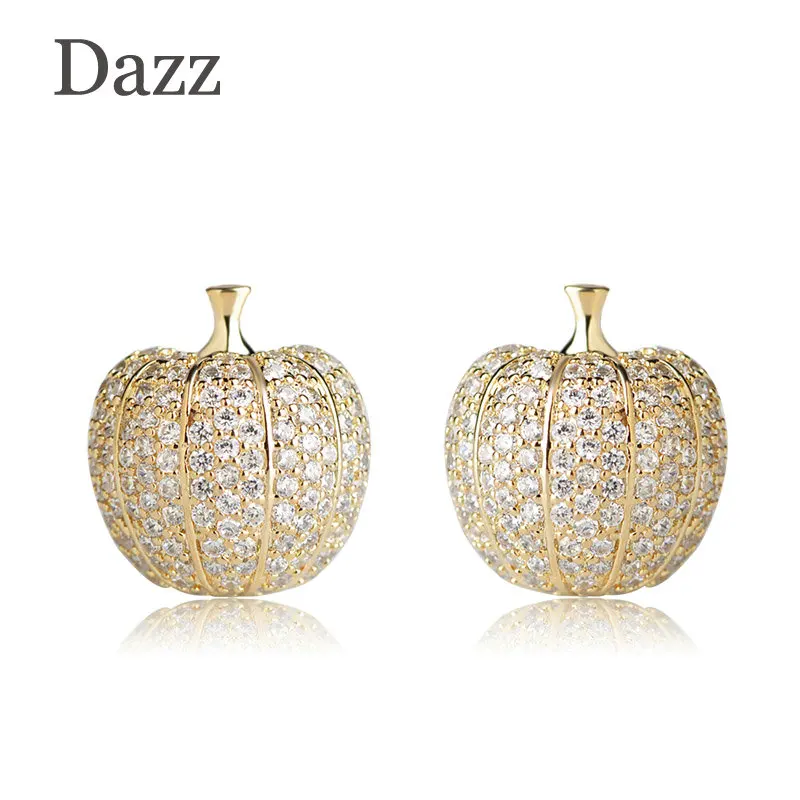 DAZZ романтическая форма яблока медные серьги золотистого цвета AAA кубический цирконий камень маленькие серьги вечерние пирсинг уха Bijoux Femme
