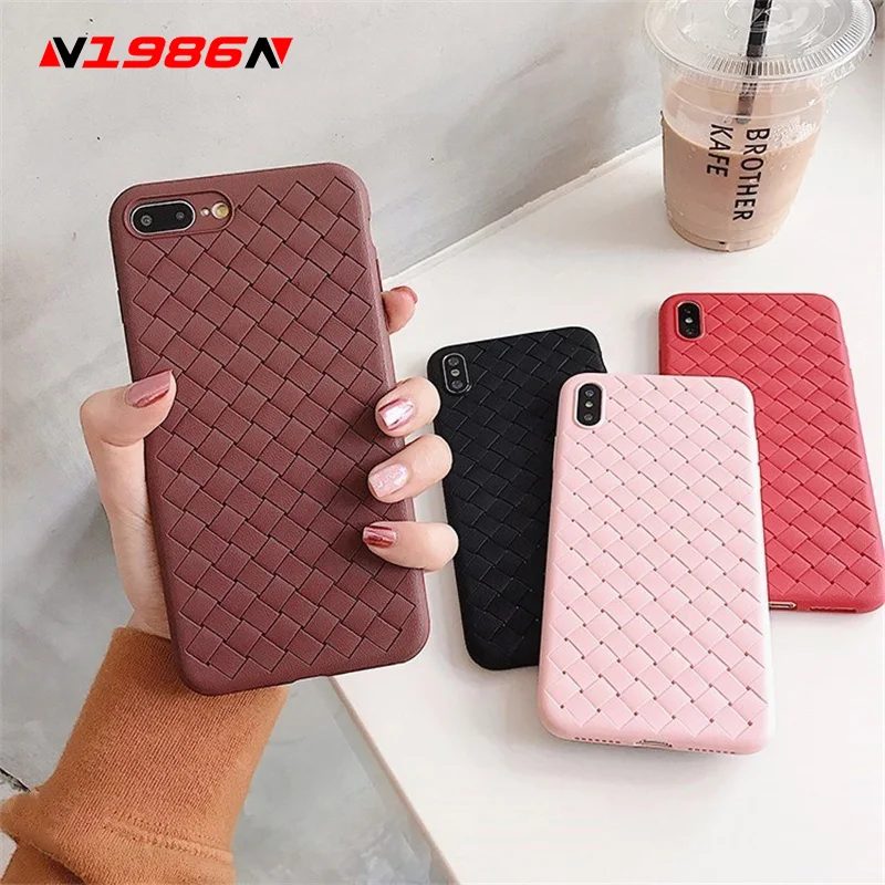 

N1986N Phone Case For iPhone 6 6s 7 8 Plus X XR XS Max Fashion Grid Woven Ultra Thin Soft Silicone For iPhone XS Max Phone Case