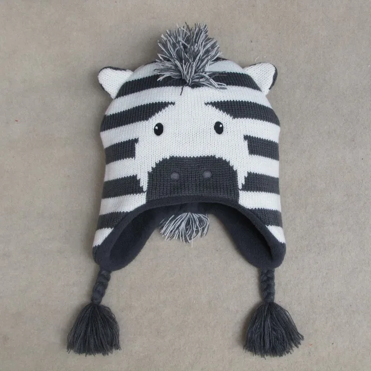 Милая зимняя шапка с зеброй для маленьких мальчиков и девочек, вязаная крючком Детская шапка с подкладкой, От 0 до 8 лет