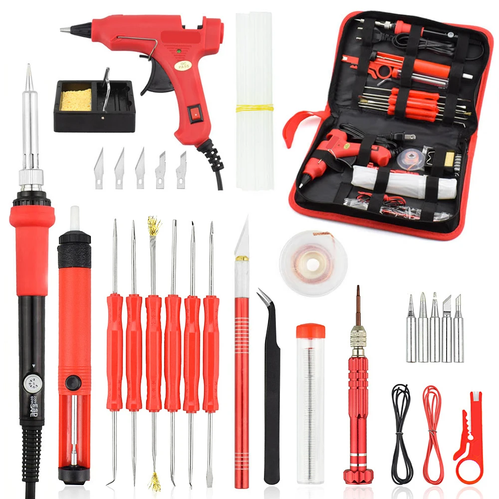 

60W Soldering Iron Station Kit Adjustable Temperature Soldering For Wood Burning Tool Screwdriver Glue Gun Repair Carving Knife