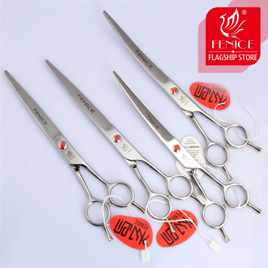 

Fenice High quality 7.5'' + 8.0'' 1 set Professional dog grooming scissors curved and straight cutting shears free shipping