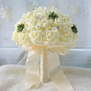

MissRDress Ivory Wedding Bouquet Artificial Rose Bridal Bouquet Handmade Wedding Flowers For Wedding Decoration JK103