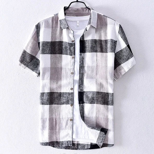 Новое поступление мужская клетчатая рубашка с коротким рукавом брендовая летняя рубашка для мужчин повседневные модные рубашки мужские удобные рубашки мужские camisa - Цвет: khaki