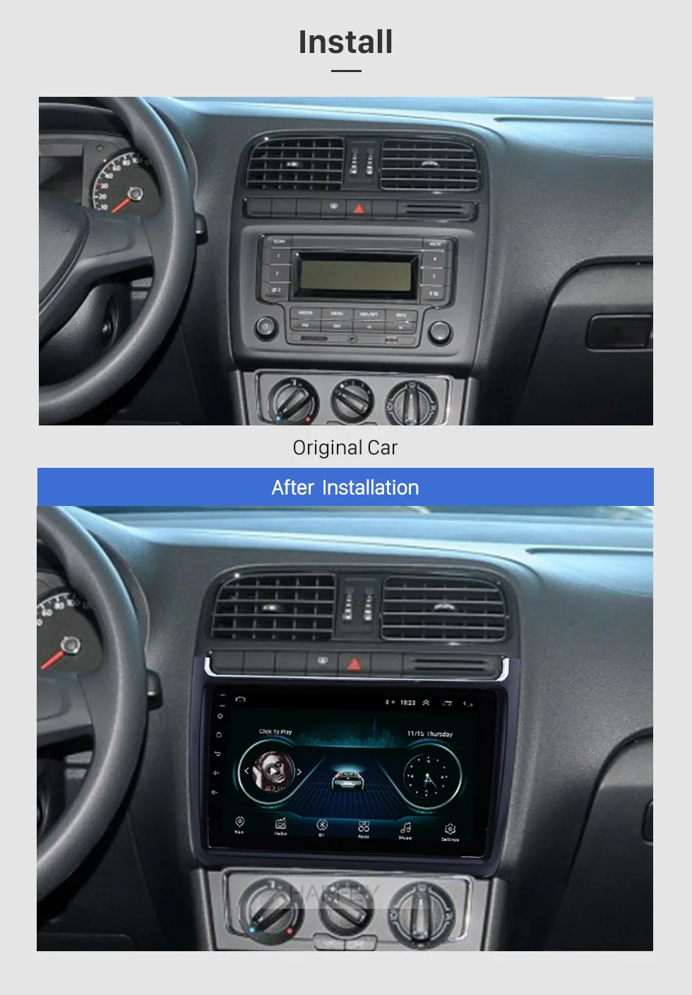 Top Harfey for VW Volkswagen Polo 2012-2015 9" Android 8.1 Car Audio Stereo GPS Navigation with 1080P Video Bluetooth car Radio SWC 2